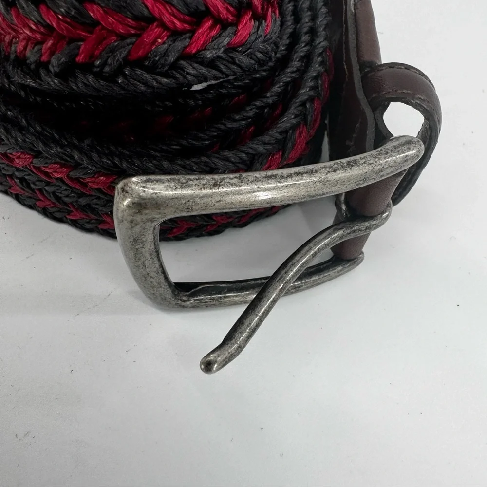 Vintage Torino Mens Silver Buckle Belt Woven‎ Red Black Brown Leather Size 44